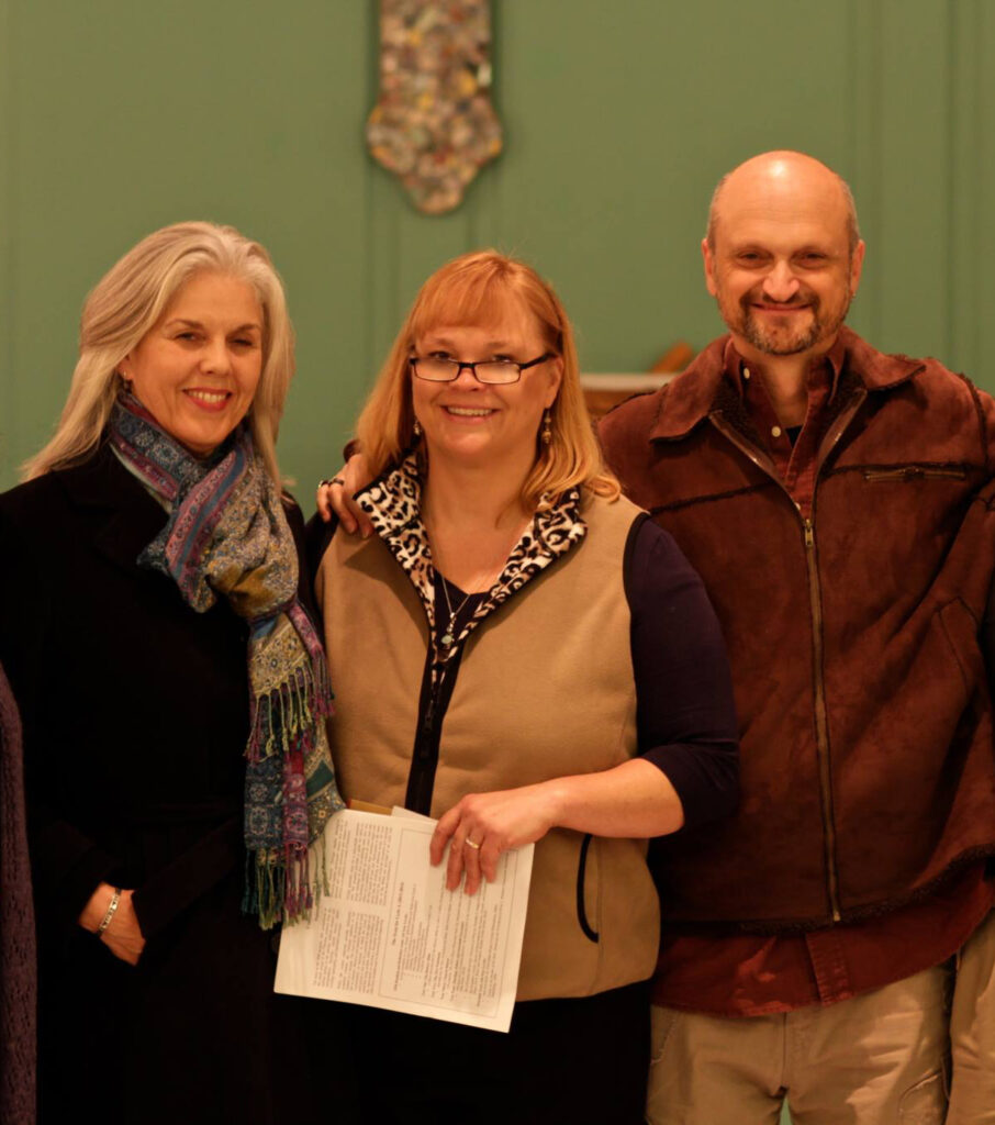 Lysa Parker, co-founder of Attachment Parenting International, Lisa Reagan, and Robin Grill, at the Parenting for a Peaceful World gathering at the historic Grace Episcopal Church in Yorktown, Virginia, 2014. The USA Tour of Parenting for a Peaceful World was sponsored by Kindred World.